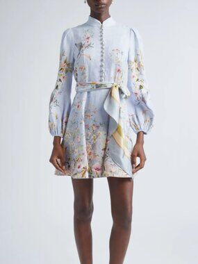 NWT Women Zimmermann Dress Rebellion Long Sleeve Linen Belted Minidress AU0/ US2